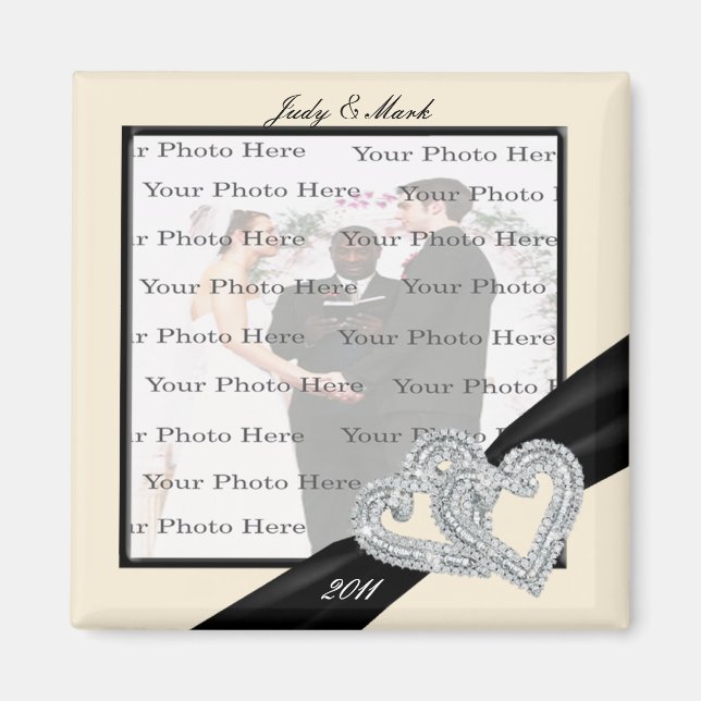 Elegant Diamond Black Ribbon Square Magnet (Front)