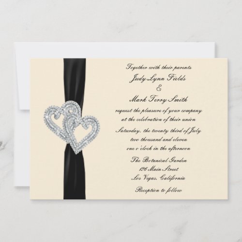 Elegant Diamond Black Ribbon Wedding Invitation