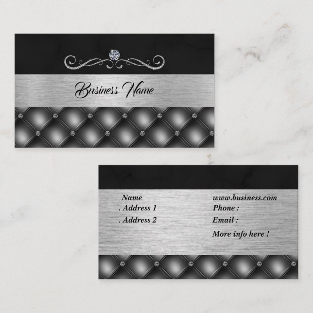 Elegant Diamond Black Silver business card (Front/Back)