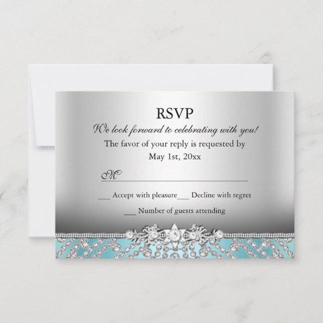 Elegant Diamond Blue RSVP (Front)