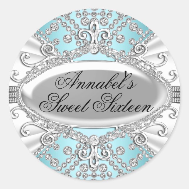 Elegant Diamond Blue Sweet 16 Sticker (Front)