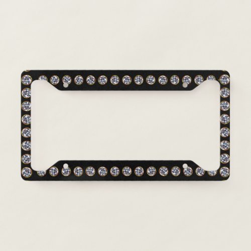 Elegant Diamond Border Bling Black Background License Plate Frame