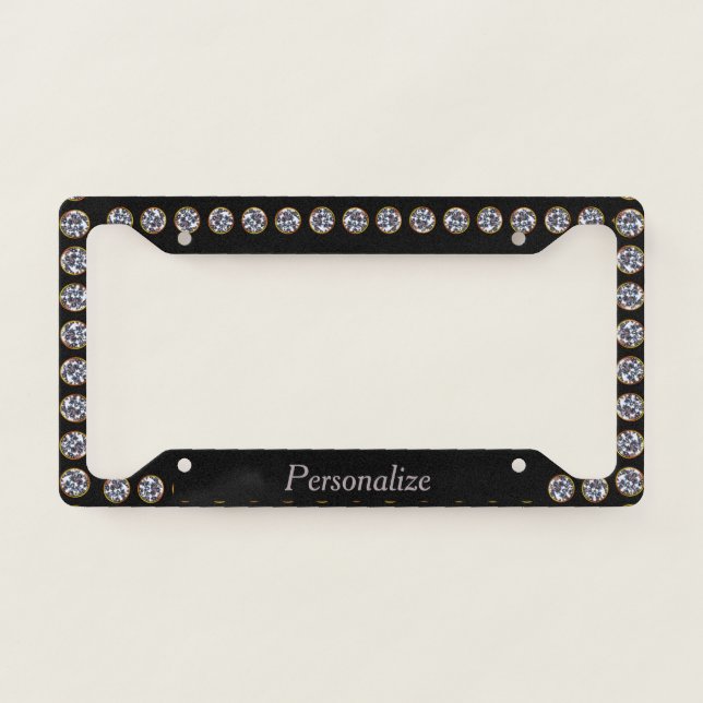 Elegant Diamond Border Bling Glam Personalized License Plate Frame (Front)