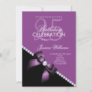 Elegant Diamond Bow, Violet & Black Birthday Invitation