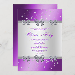 Elegant Diamond Bows & Pearls Christmas Invitation
