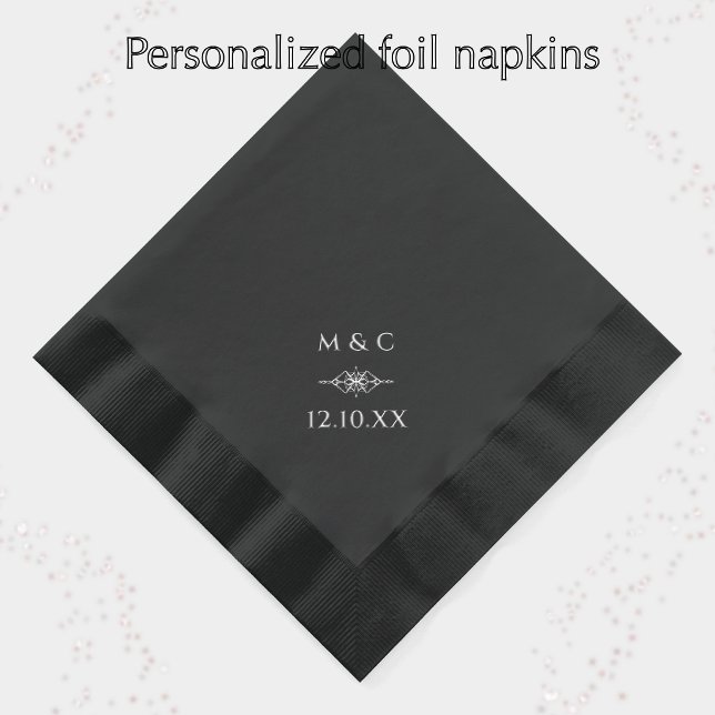 Elegant Diamond Couple's Monogram & Date Wedding Foil Napkins (Add couple’s initials and celebration date to these elegant personalized diamond foil napkins.
)