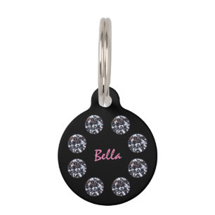 Elegant Diamond Decorated Black and Pink Pet ID Tag