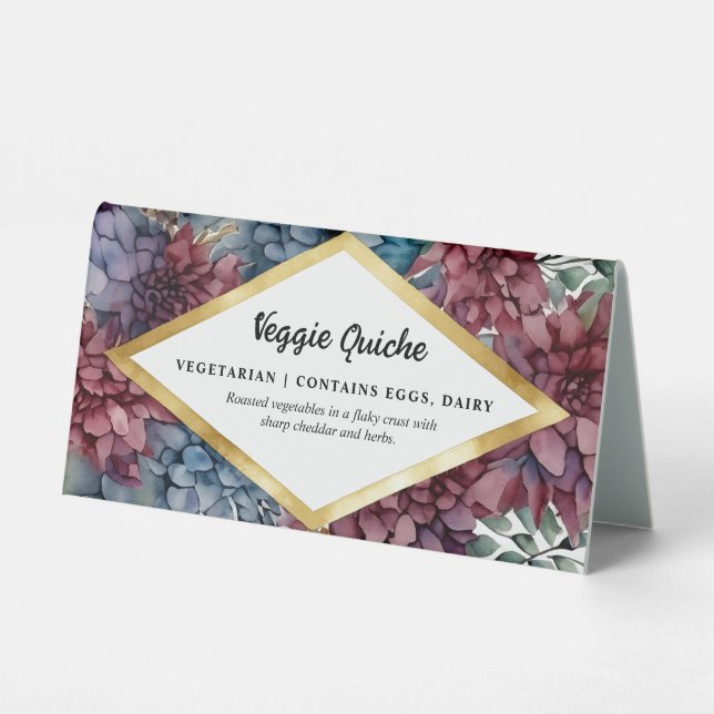 Elegant Diamond Floral Buffet Food Label Caterers  Table Tent (Front)