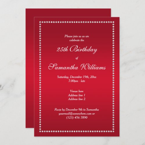 Elegant Diamond Framed Red Birthday Invitation