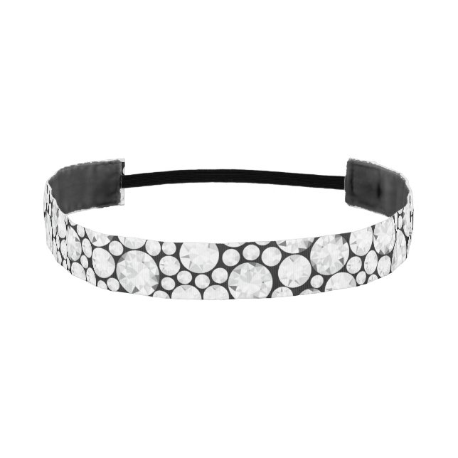 Elegant Diamond Gems Grey White Black Hairband Athletic Headband (Front)