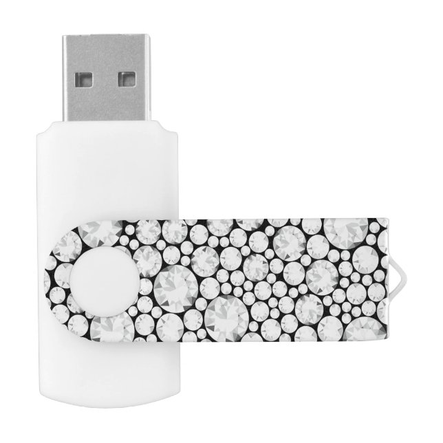 Elegant Diamond Gemstones Grey White Black Tech Flash Drive (Opened)