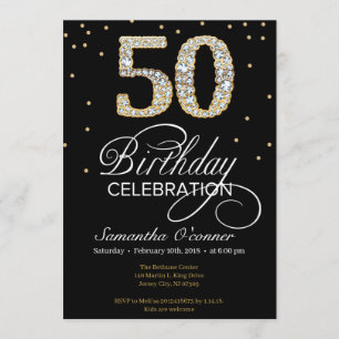 Elegant diamond gold black 50th birthday invitation