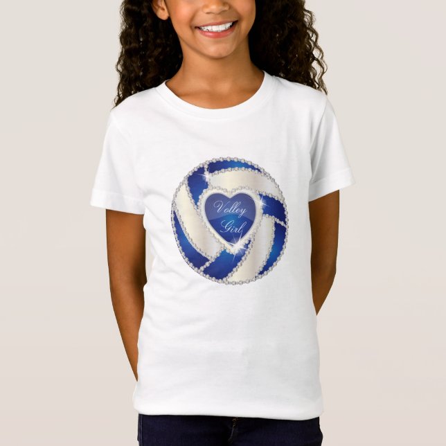 Elegant Diamond Heart Dark Blue Volleyball T-Shirt (Front)