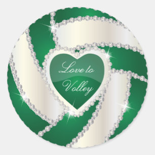 Elegant Diamond Heart Dark Green Volleyball Classic Round Sticker