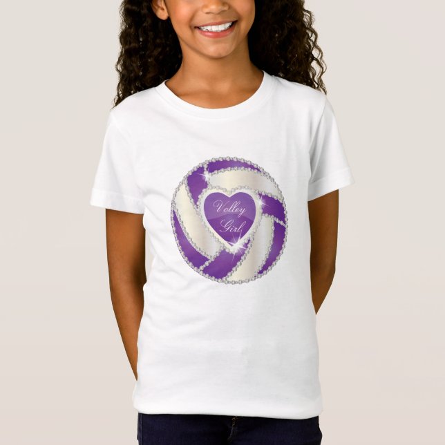 Elegant Diamond Heart Purple Volleyball T-Shirt (Front)
