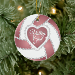 Elegant Diamond Heart Rose Gold Volleyball Ceramic Ornament