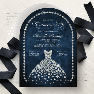 Elegant Diamond Jewels Quinceanera Invitation