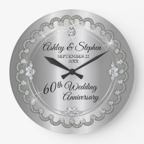 Elegant Diamond Jubilee 60th Wedding Anniversary Large Clock