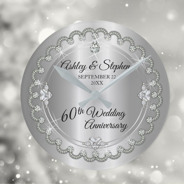 Elegant Diamond Jubilee 60th Wedding Anniversary Round Clock (Creator Uploaded)