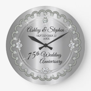 Elegant Diamond Jubilee 75th Wedding Anniversary Large Clock