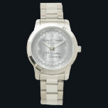 Elegant Diamond Jubilee 75th Wedding Anniversary Watch<br><div class="desc">Opulent elegance frames this 75th wedding anniversary design in a unique scalloped diamond design with center teardrop diamond with faux added sparkles on a silver colored gradient. Original design by Holiday Hearts Designs (rights reserved). Please note that all embellishments are printed and are only made to appear as real as...</div>