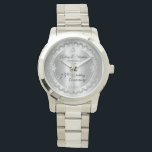 Elegant Diamond Jubilee 75th Wedding Anniversary Watch<br><div class="desc">Opulent elegance frames this 75th wedding anniversary design in a unique scalloped diamond design with center teardrop diamond with faux added sparkles on a silver colored gradient. Original design by Holiday Hearts Designs (rights reserved). Please note that all embellishments are printed and are only made to appear as real as...</div>