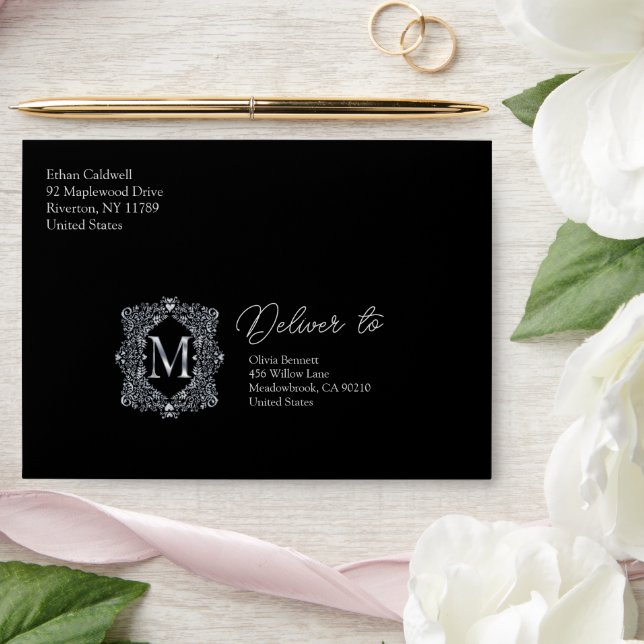 Elegant Diamond Letter M Envelope (Wedding)