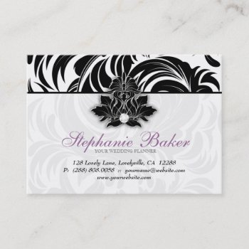 Elegant Diamond Logo Black White Purple Jumbo 2 Business Card by WeddingShop88 at Zazzle