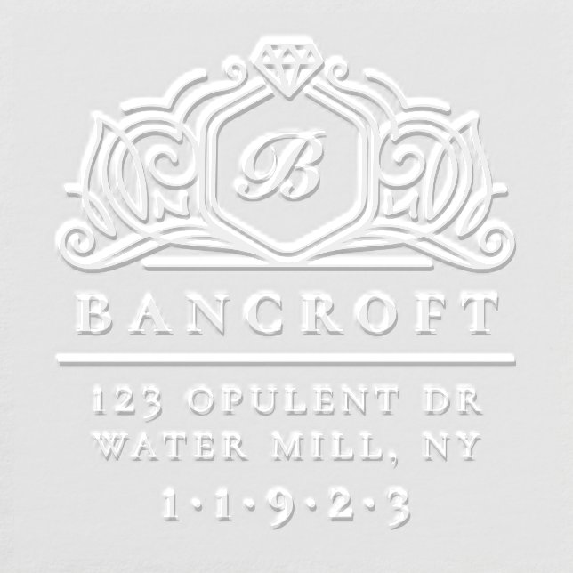 Elegant Diamond Monogram Last Name Return Address Embosser (Design)