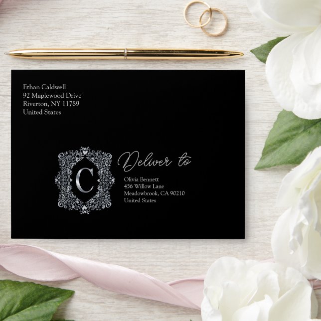 Elegant Diamond Monogram Letter C Envelope (Wedding)