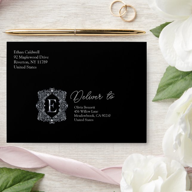 Elegant Diamond Monogram Letter E Envelope (Wedding)