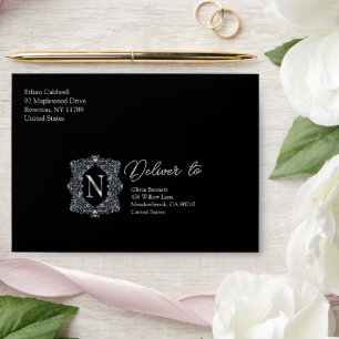 Elegant Diamond Monogram Letter N Envelope