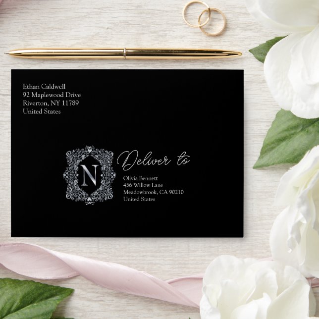 Elegant Diamond Monogram Letter N Envelope (Wedding)