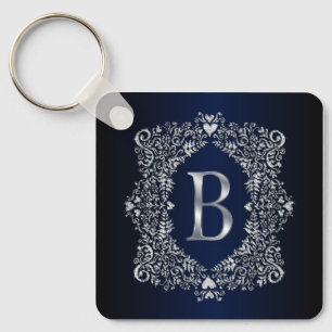 Elegant Diamond Ornate Frame Initial B Keychain