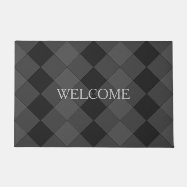Elegant Diamond Pattern in Gray Shades Welcome Doormat (Front)