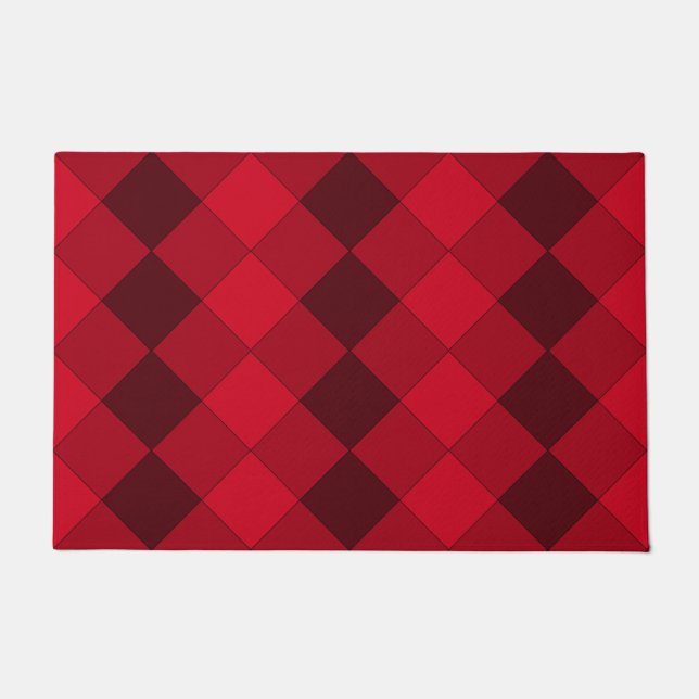 Elegant Diamond Pattern in Red Gray Shades Doormat (Front)