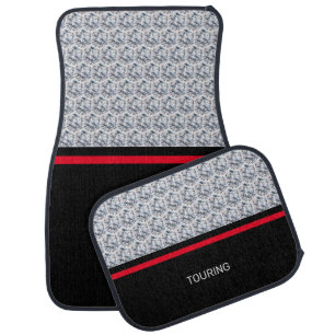 Elegant diamond pattern with black & red bands car floor mat