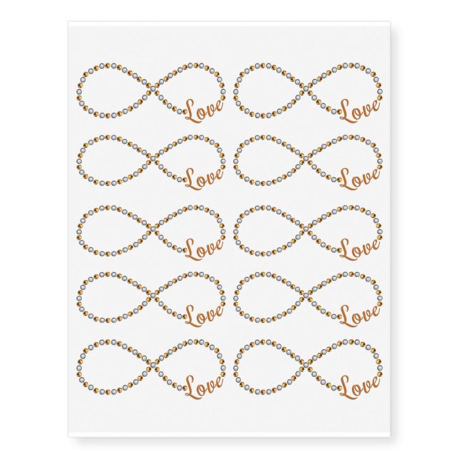 Elegant Diamond, Pearl, and Gold Infinity Love Temporary Tattoos (Front)