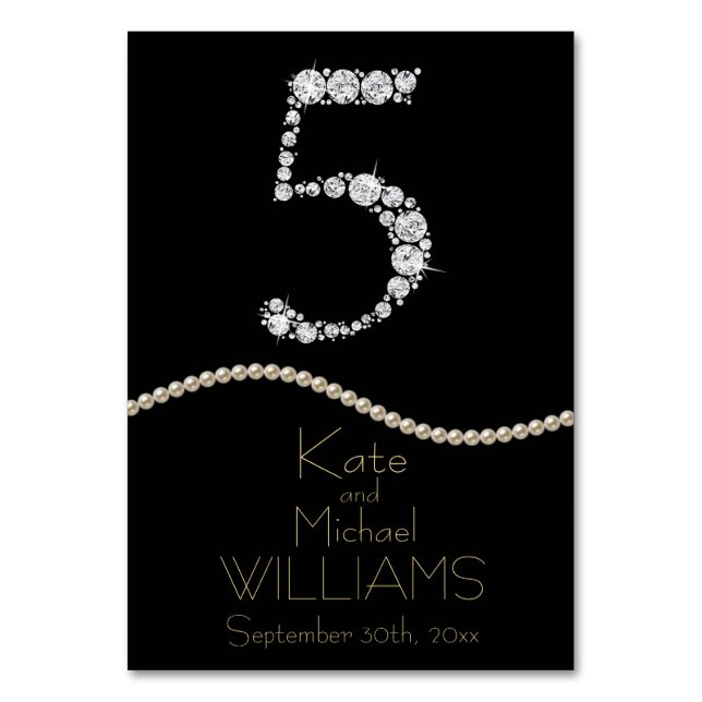 Elegant Diamond/Pearl WEDDING TABLE CARD (Front)