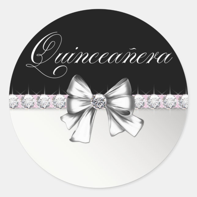 Elegant Diamond Pink Black Quinceanera Stickers (Front)