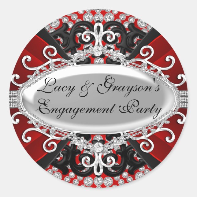Elegant Diamond Red Engagement Party Sticker (Front)