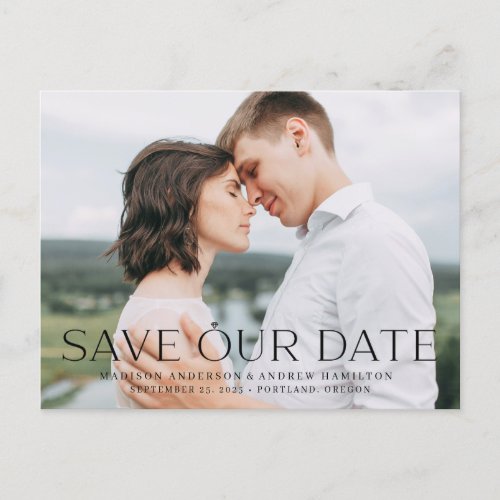 Elegant Diamond Ring Overlay Photo Save the Date Announcement Postcard