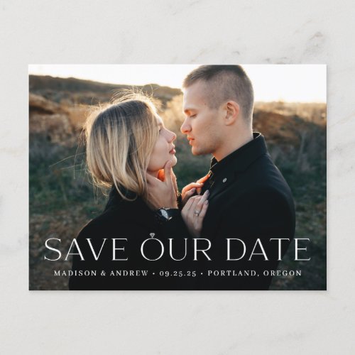 Elegant Diamond Ring Overlay Photo Save the Date Announcement Postcard