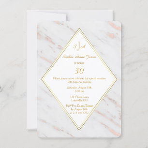 Elegant Diamond Rose Gold Marble Birthday Party Invitation