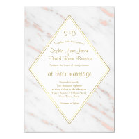 Elegant Diamond Rose Gold Marble Wedding Card