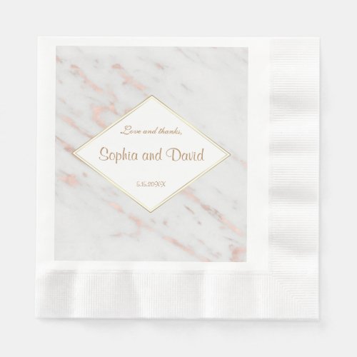 Elegant Diamond Rose Gold Marble Wedding Napkins