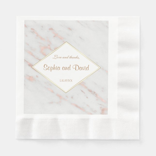 Elegant Diamond Rose Gold Marble Wedding Napkins (Front)