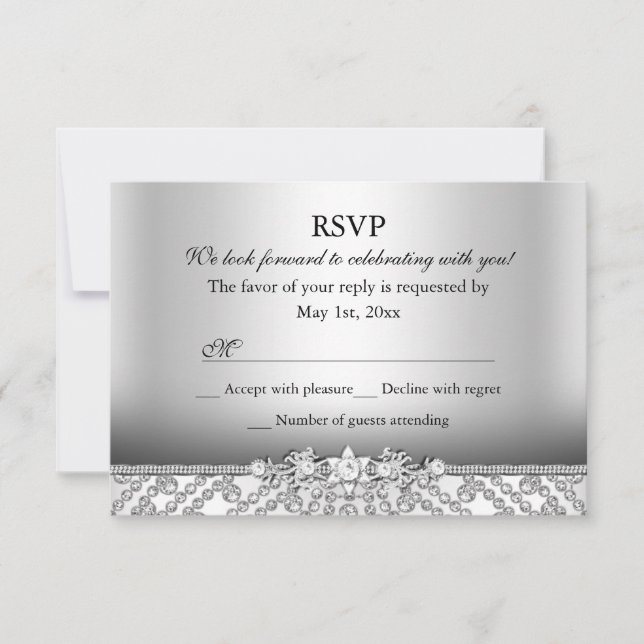 Elegant Diamond Silver RSVP (Front)