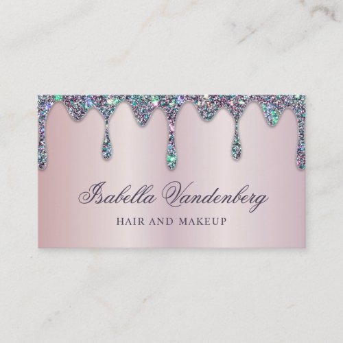 Elegant Diamond Sparkle Glitter Drips Lilac Satin Business Card