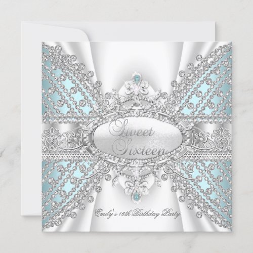 Elegant Diamond Teal Sweet 16 Sixteen Invitation